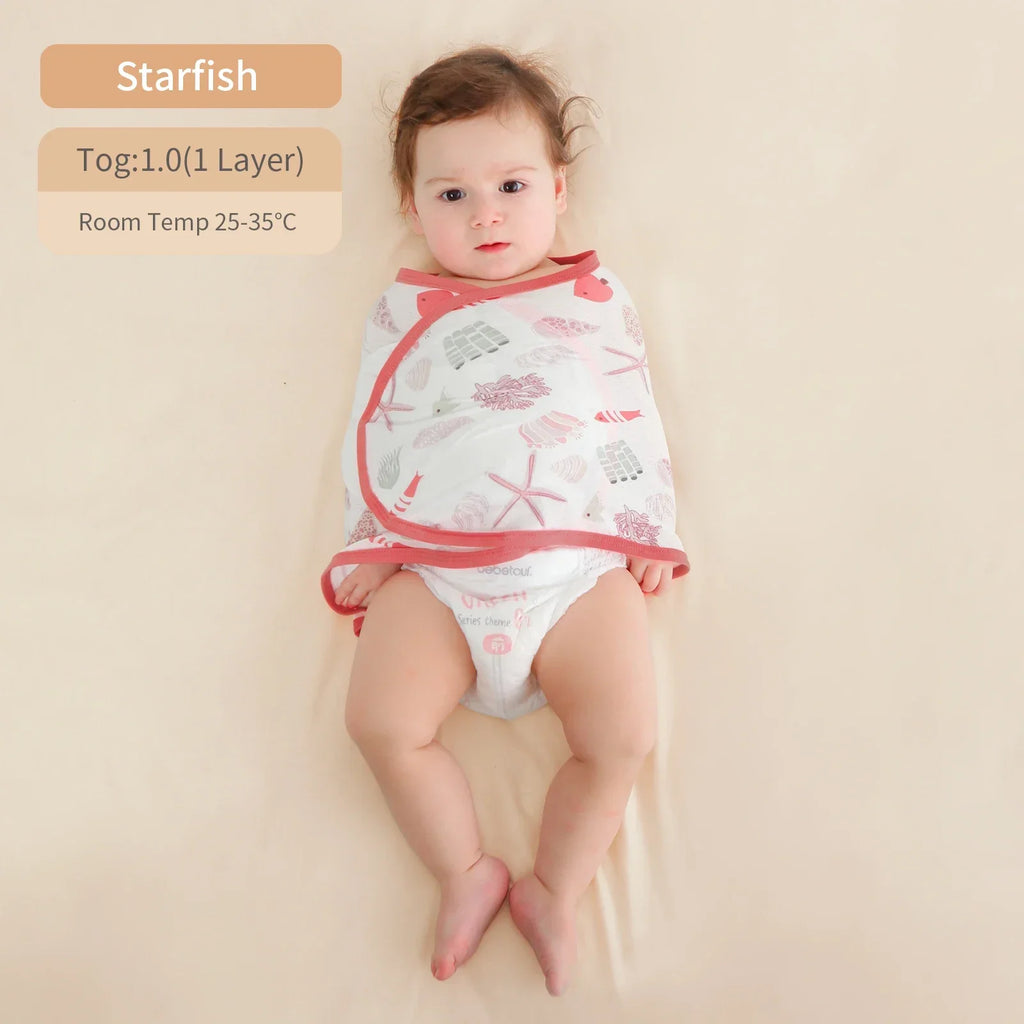 Baby Swaddle Blanket 0-6 Months Bamboo Cotton Strap Protect Belly Baby Sleeping Blanket Wrap for New Born Thin-Style for Summer