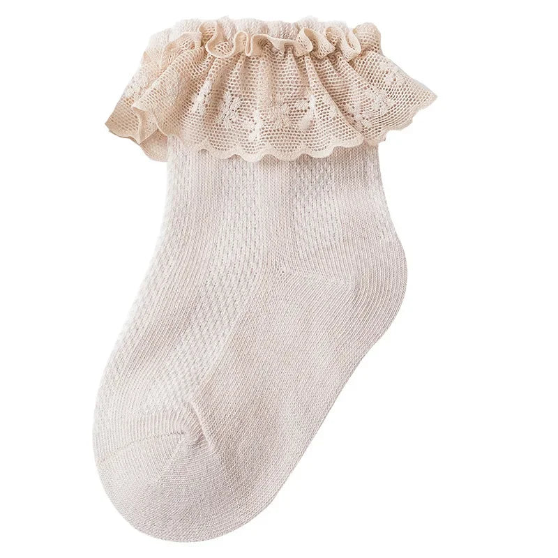 1 Pair Summer Baby Sock Ins Simplicity Korean Solid Color Ruffle Sock for Toddler Girl Cotton Thin Mesh Breathable Kids Sock