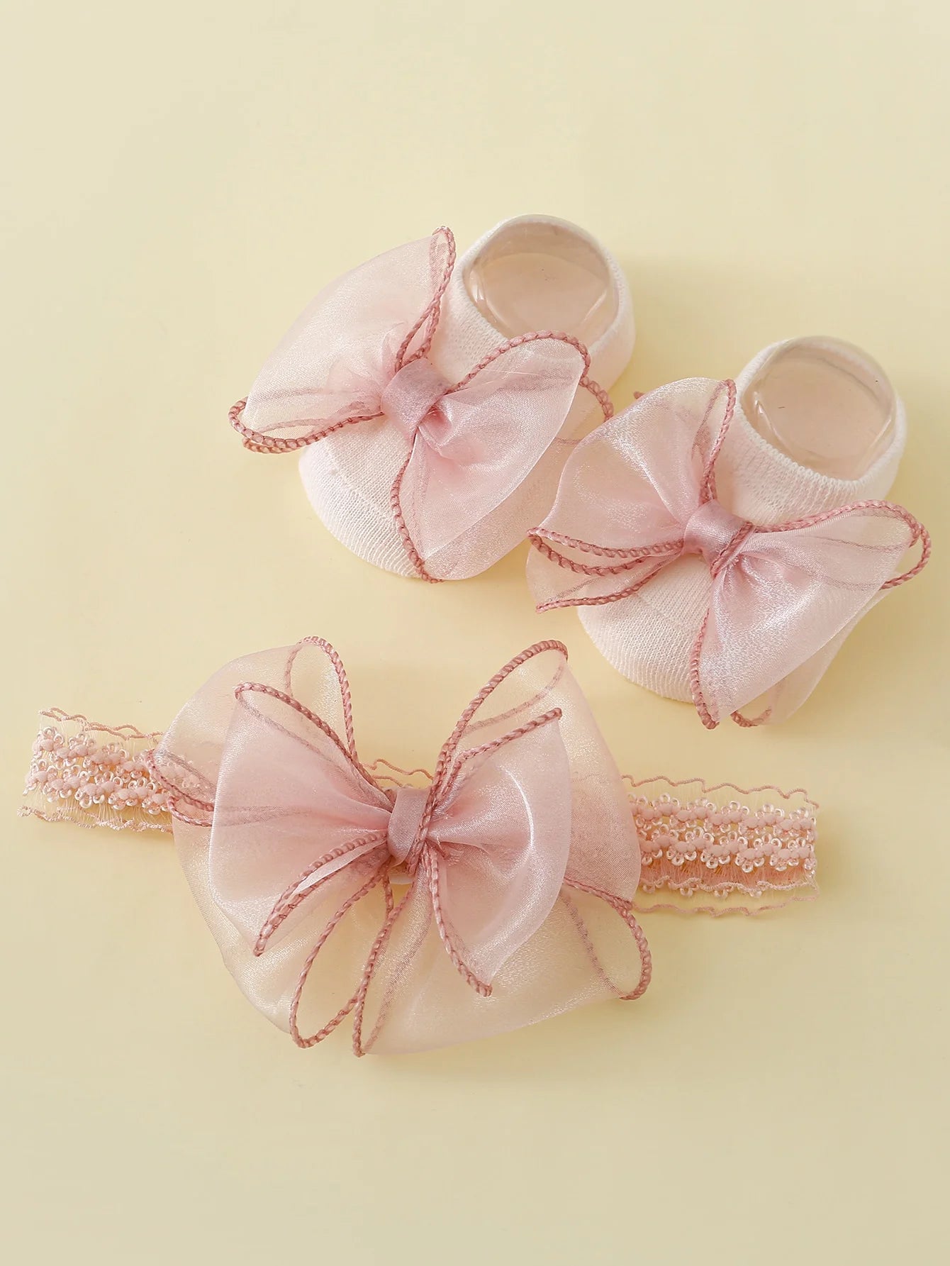 2 Pieces/Set Toddler Lace Bows Elastic Headband and Anti-Slip Cotton Socks, Newborn Baby Girls Socks Hairband Set Infant Headwear