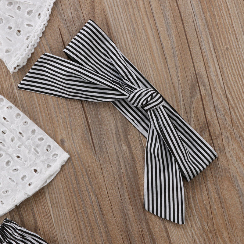 0-24months Baby Girls 3pcs Summer Set Hollow Out Off Shoulder Short Sleeve Tops Shorts + Bow-Knot Headband Infant Girls Suits