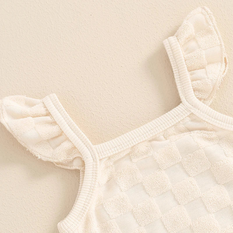 0-18Months Baby Girl 2 Piece Summer Set, Fly Sleeve Square Neck Romper Elastic Waist Shorts Toddler Girls Outfits