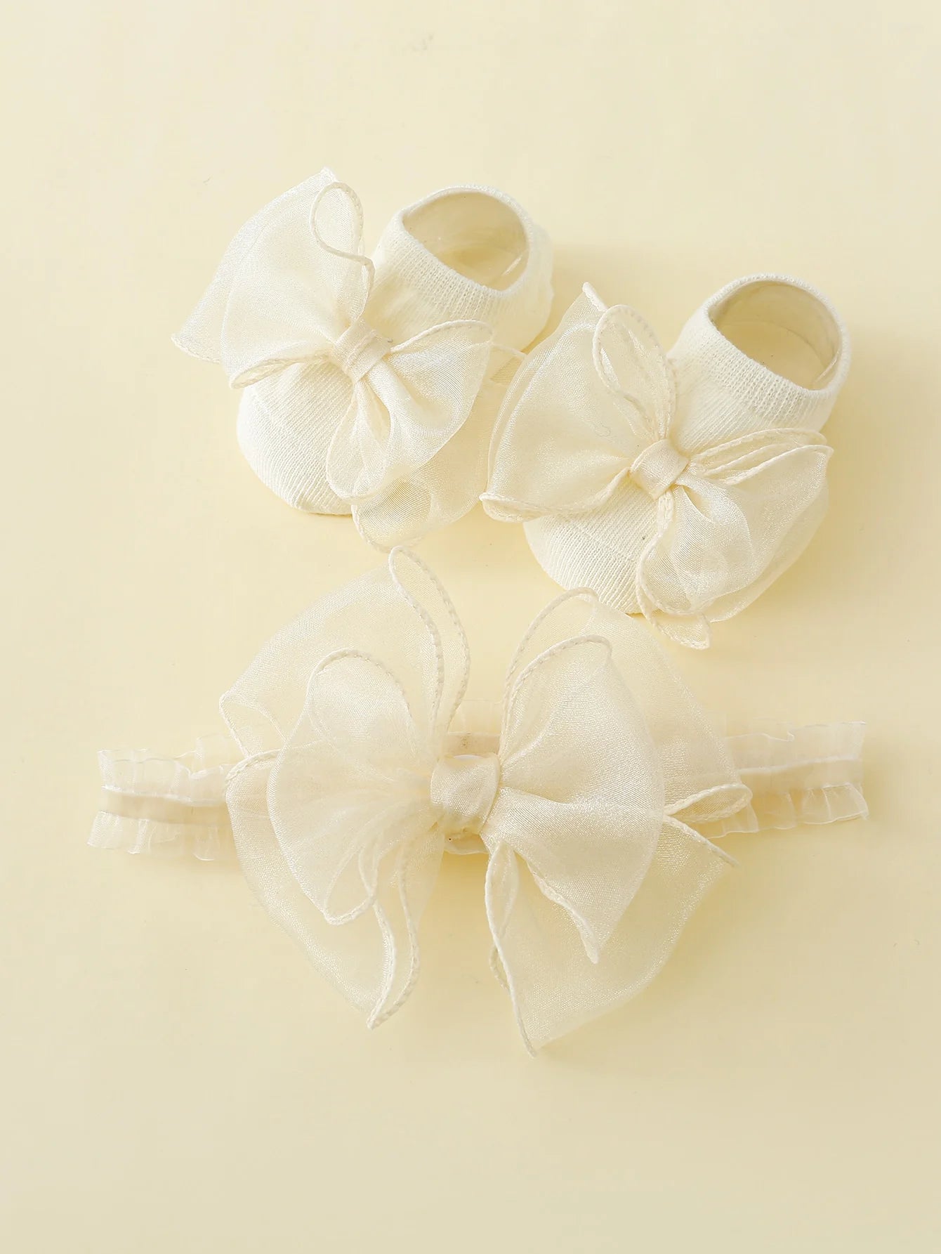 2 Pieces/Set Toddler Lace Bows Elastic Headband and Anti-Slip Cotton Socks, Newborn Baby Girls Socks Hairband Set Infant Headwear