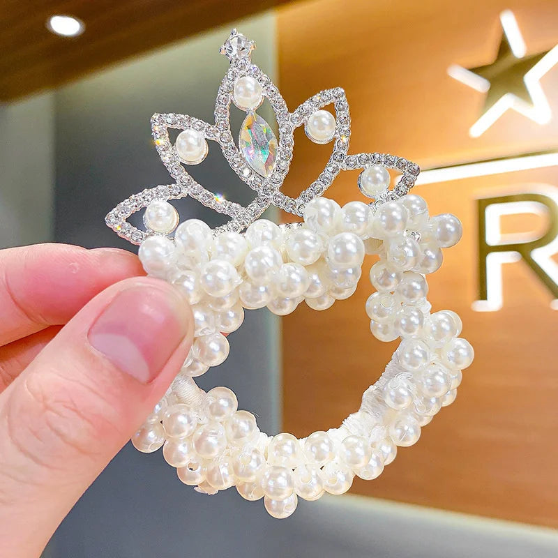 1PCS New Fashion Pearl Crown Princess Cute Kids Elastic Hair Bands Children Hair Ties Girls Hair Accessories Baby Headwear