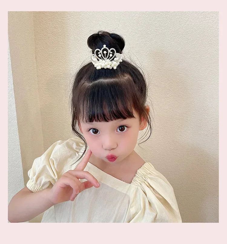 1PCS New Fashion Pearl Crown Princess Cute Kids Elastic Children Ties Girls Hair Accessories Baby Headwear