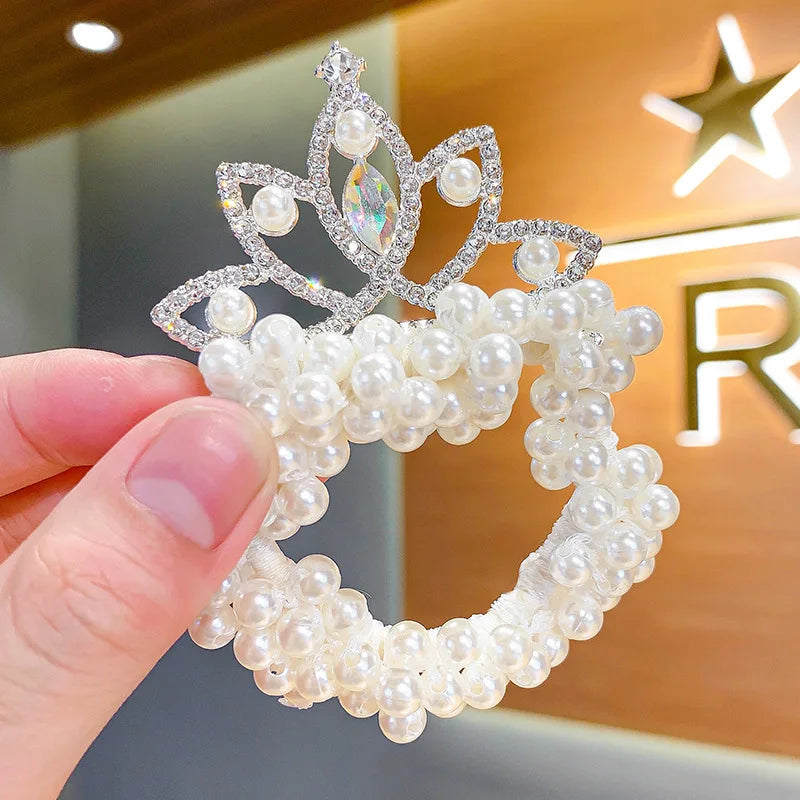 1PCS New Fashion Pearl Crown Princess Cute Kids Elastic Hair Bands Children Hair Ties Girls Hair Accessories Baby Headwear