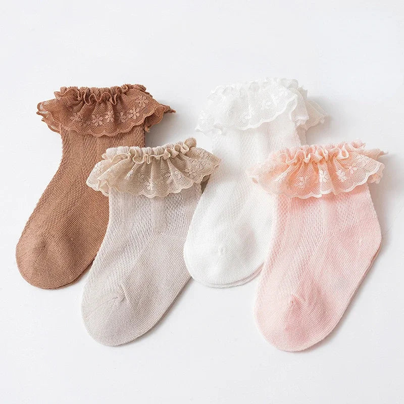 1 Pair Summer Baby Sock Ins Simplicity Korean Solid Color Ruffle Sock for Toddler Girl Cotton Thin Mesh Breathable Kids Sock