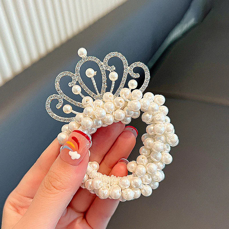 1PCS New Fashion Pearl Crown Princess Cute Kids Elastic Hair Bands Children Hair Ties Girls Hair Accessories Baby Headwear