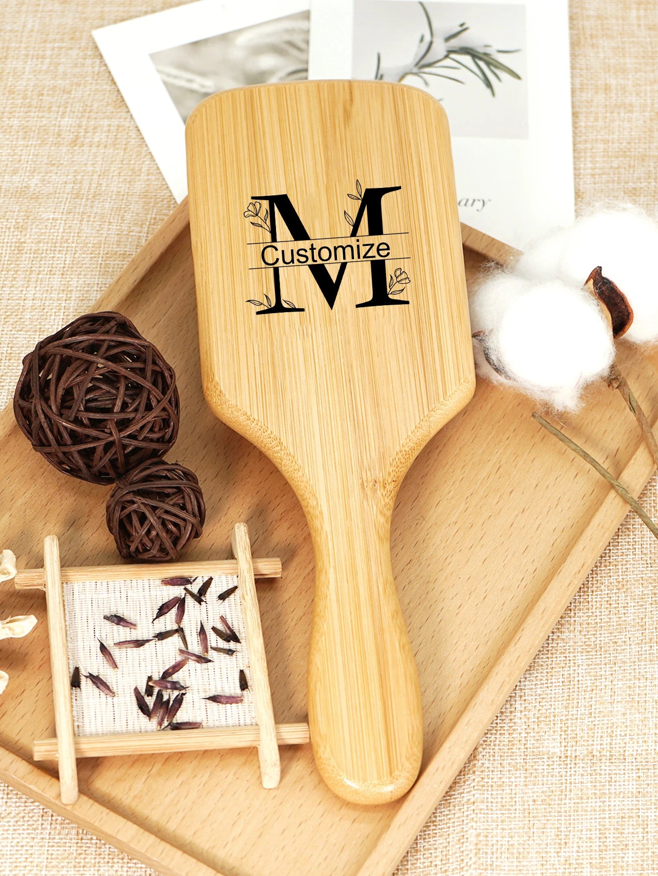 1pc Personalised Custom Bamboo Hairbrush Air Cushion Hair Brush Premium Detangling Massaging Scalp Comb Gifts for Men Women