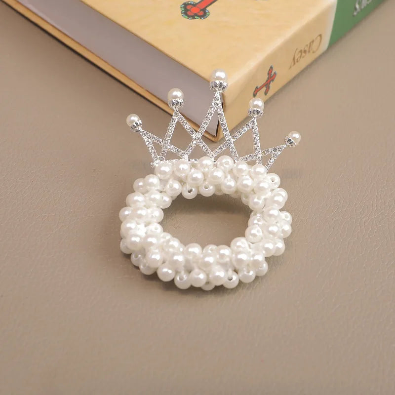1PCS New Fashion Pearl Crown Princess Cute Kids Elastic Hair Bands Children Hair Ties Girls Hair Accessories Baby Headwear