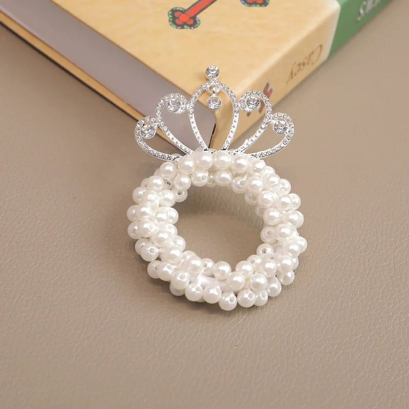 1PCS New Fashion Pearl Crown Princess Cute Kids Elastic Hair Bands Children Hair Ties Girls Hair Accessories Baby Headwear