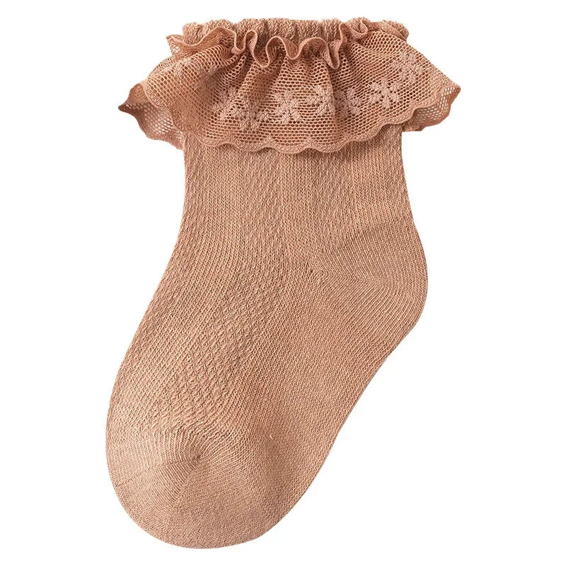 1 Pair Summer Baby Sock Ins Simplicity Korean Solid Color Ruffle Sock for Toddler Girl Cotton Thin Mesh Breathable Kids Sock