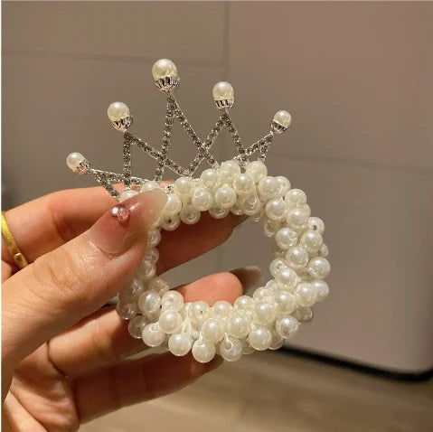 1PCS New Fashion Pearl Crown Princess Cute Kids Elastic Children Ties Girls Hair Accessories Baby Headwear