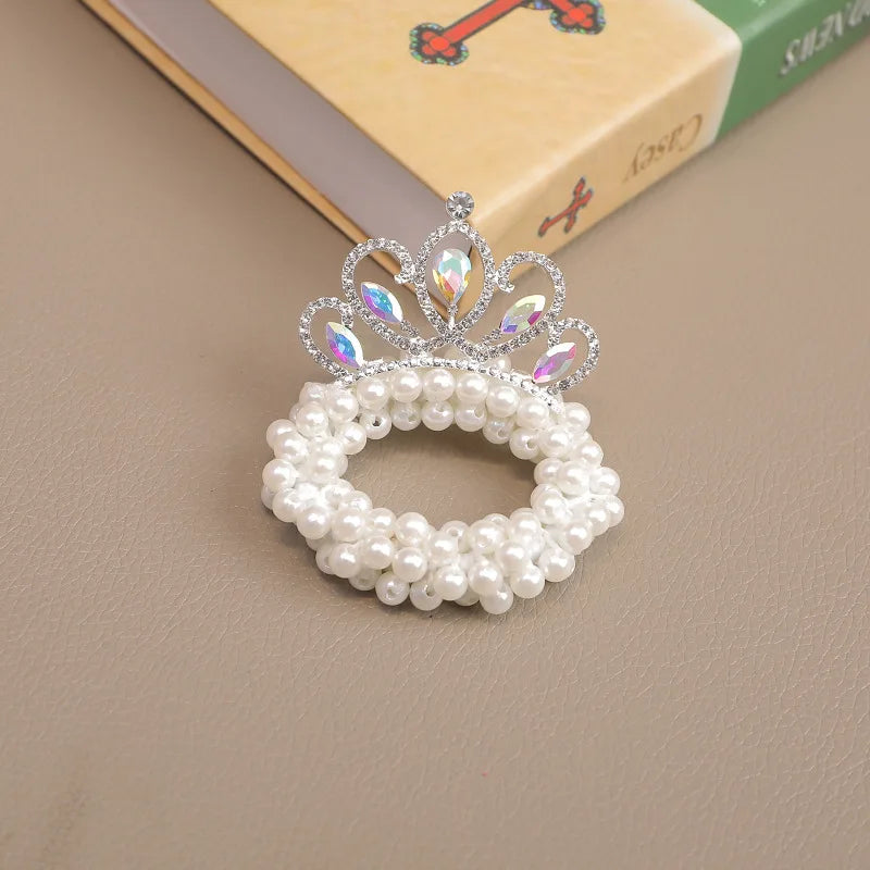 1PCS New Fashion Pearl Crown Princess Cute Kids Elastic Hair Bands Children Hair Ties Girls Hair Accessories Baby Headwear