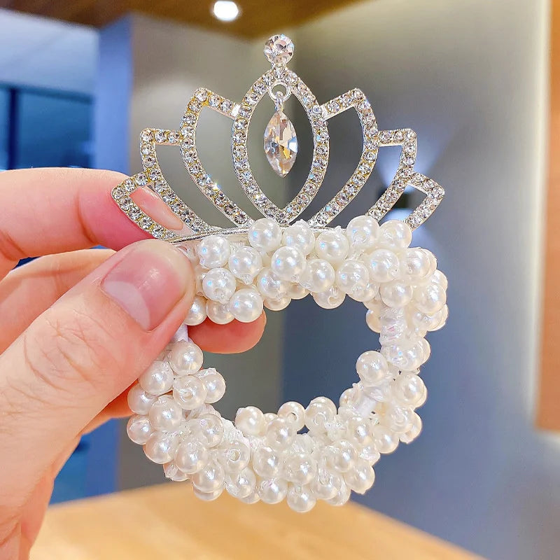 1PCS New Fashion Pearl Crown Princess Cute Kids Elastic Hair Bands Children Hair Ties Girls Hair Accessories Baby Headwear