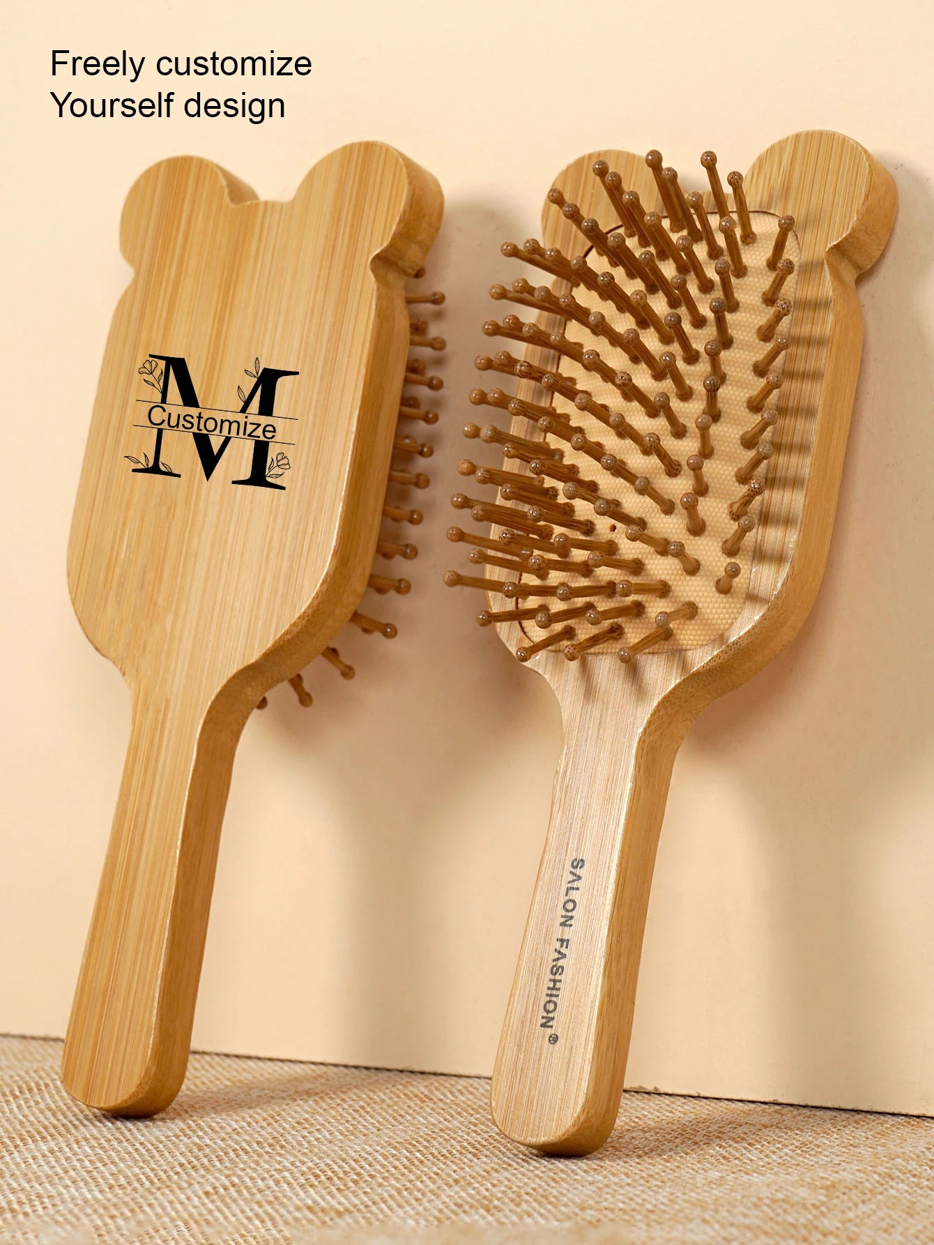 1pc Personalised Custom Bamboo Hairbrush Air Cushion Hair Brush Premium Detangling Massaging Scalp Comb Gifts for Men Women