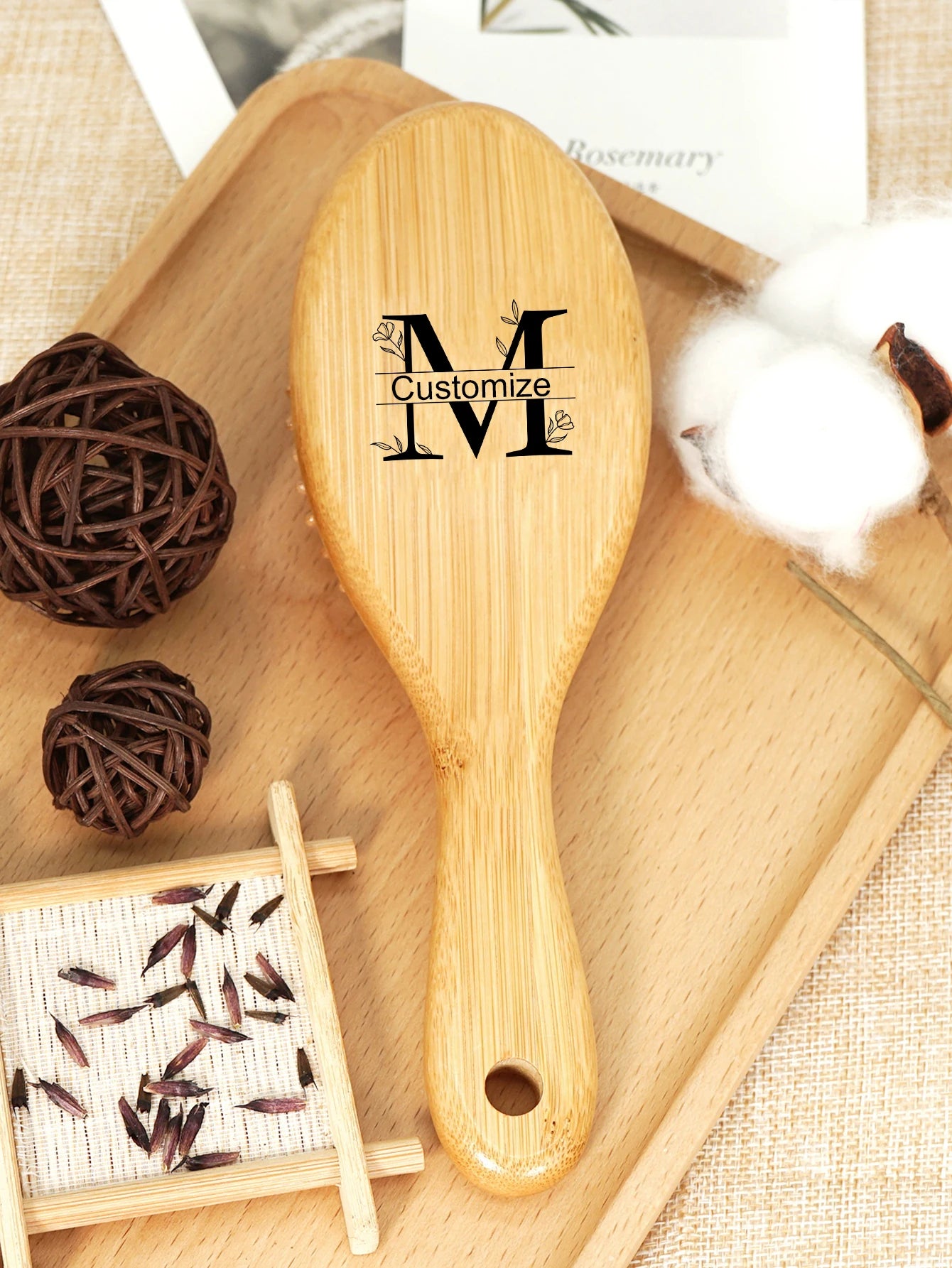 1pc Personalised Custom Bamboo Hairbrush Air Cushion Hair Brush Premium Detangling Massaging Scalp Comb Gifts for Men Women