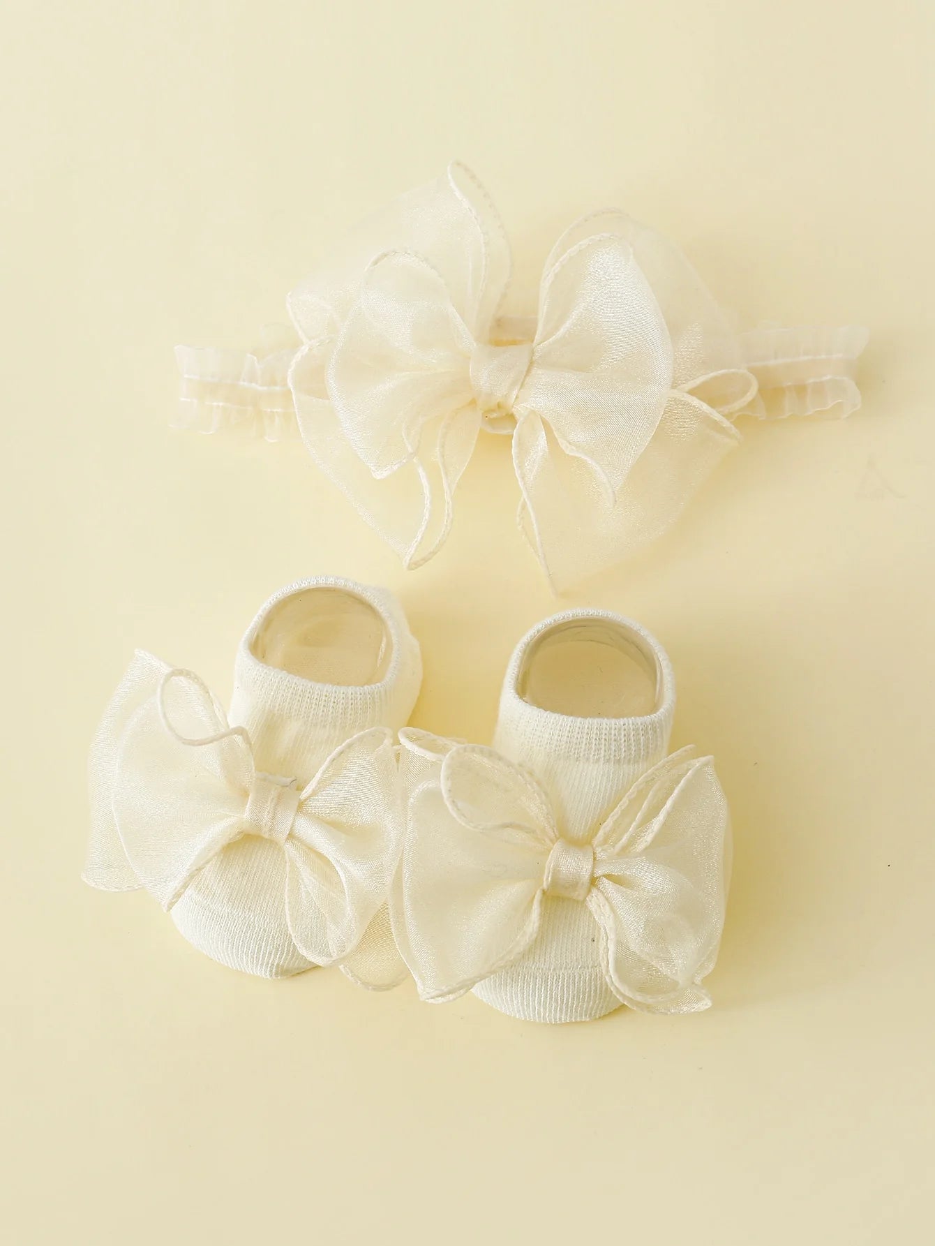 2 Pieces/Set Toddler Lace Bows Elastic Headband and Anti-Slip Cotton Socks, Newborn Baby Girls Socks Hairband Set Infant Headwear