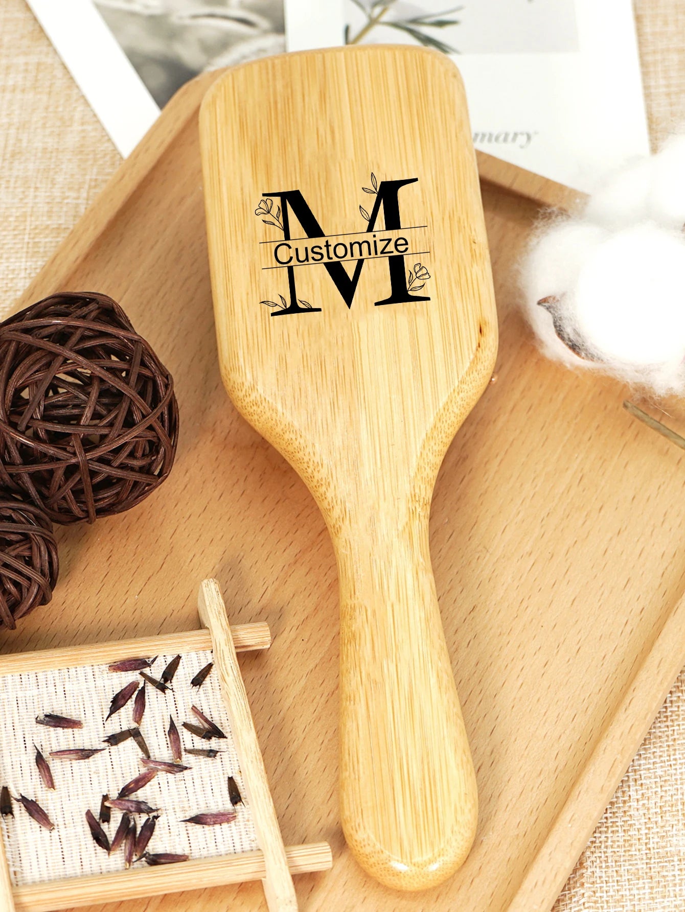 1pc Personalised Custom Bamboo Hairbrush Air Cushion Hair Brush Premium Detangling Massaging Scalp Comb Gifts for Men Women