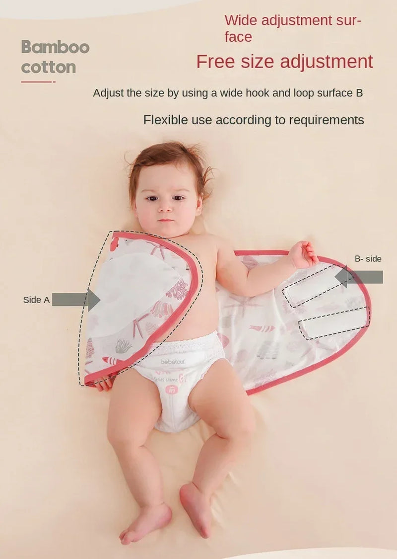 Baby Swaddle Blanket 0-6 Months Bamboo Cotton Strap Protect Belly Baby Sleeping Blanket Wrap for New Born Thin-Style for Summer